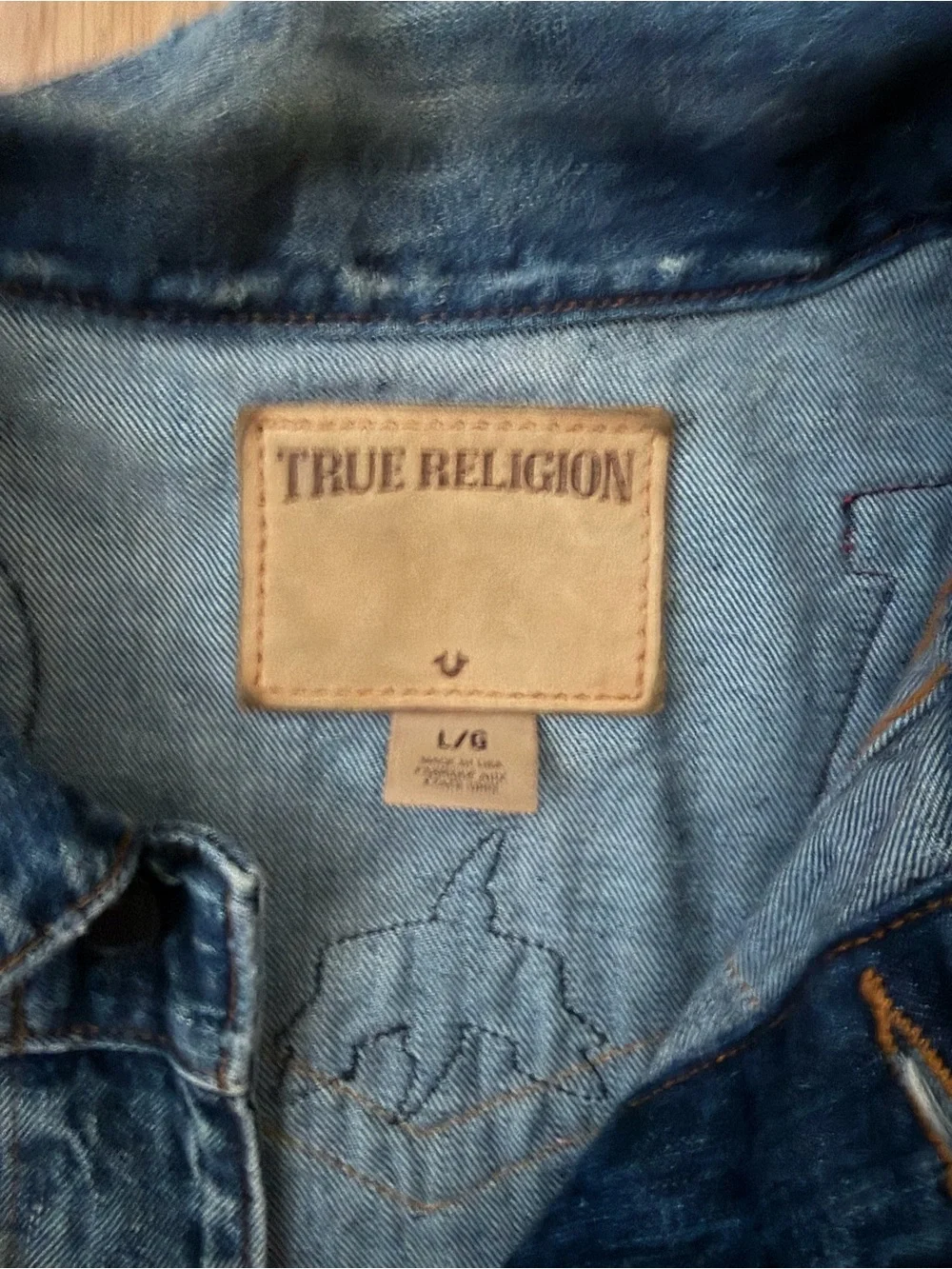 Men’s vintage True Religion Mens Blue Denim Patch Jacket
